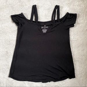 American Eagle XS Off The Shoulder Black Shirt